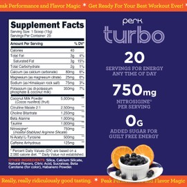 Perk Turbo Pre-Workout Powder (Blueberry Tangerine Flavored) 20 Servings - Gluten-Free