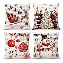 4 Pack Christmas Cushion Covers, Holiday Christmas Decorations For Home