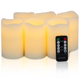 H-BLOSSOM Flickering Flameless Candles Battery Operated Real Wax Pillar Candles LED Candles with 10 Key Remote Control Cycling Timer Set of 6 (3" x 5" Remote)