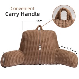 A Nice Night Reading Pillow Bed Wedge Large Adult Children Backrest with Arms Back Support for Sitting Up in Bed/Couch for Lounging Bedrest,Waffle Stereoscopic Design,Khaki