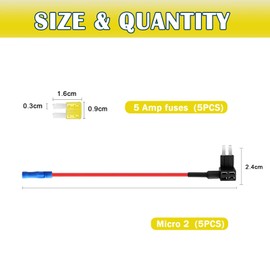 Jotia 5 Pack 12V Add-a-Circuit Adapter and Fuse Kit, Micro2 Fuse Tap Fuse Holder with 5 Amp Fuse for Cars Trucks Boats