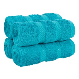 American Soft Linen - Juego de 4 paños de lujo para baño, 100% algodón turco, paños suaves de 13 x 13 pulgadas para cuerpo y cara, paños de bebé, paños de color azul aguamarina