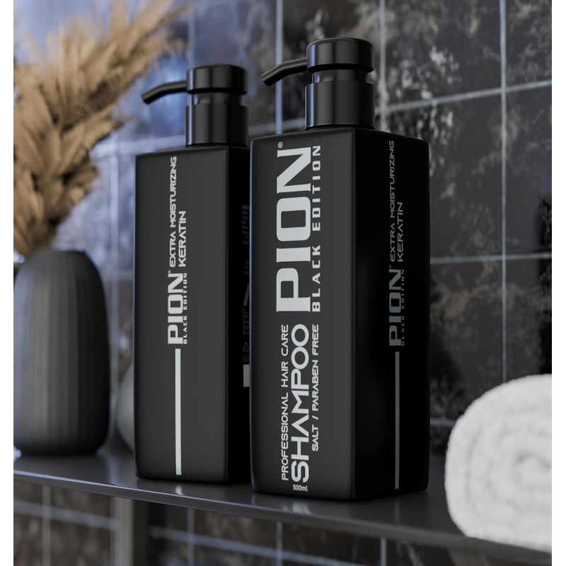 Pion Black Edition Shampoo - Extra Moisturising Keratin, Salt and