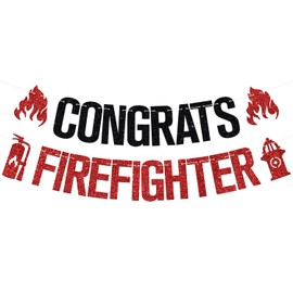 Congrats Firefighter Banner, Congrats Grad/Future Firefighter, 2025 Fire Department Graduation Party Decorations for Fireman, Supplies and Favors