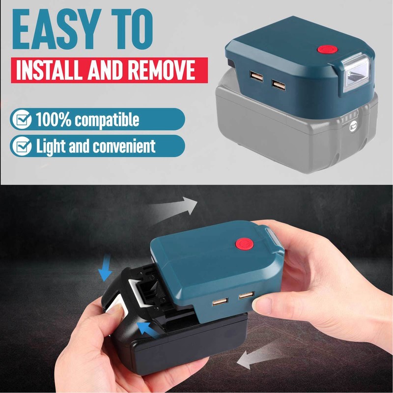 Battery Power Adapter Power Tool 2 USB LED Mobile Lights