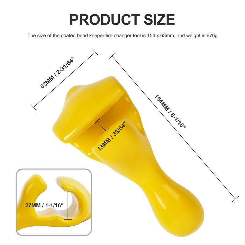 Tire Change Tool, Yellow Cast Iron Coated Bead Keeper Bead