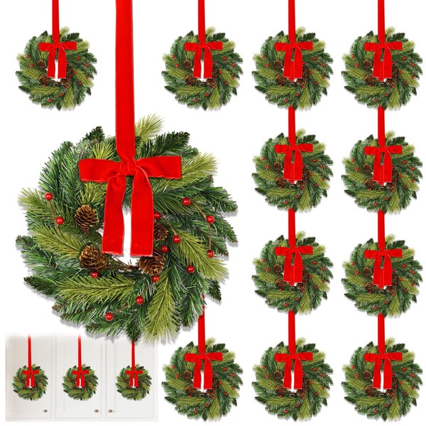 12 Pcs 12'' Small Christmas Kitchen Cabinet Wreaths with Lifelike