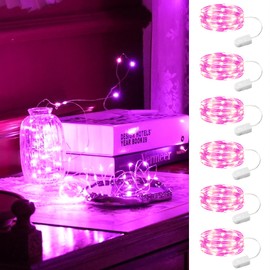 HXWEIYE 6 Pack Pink Fairy Lights Battery Operated, 7ft 20LED Mini Fairy String Lights Mason Jar Lights, Waterproof Firefly Starry Lights for DIY Wedding Party Bedroom Patio Christmas Décor