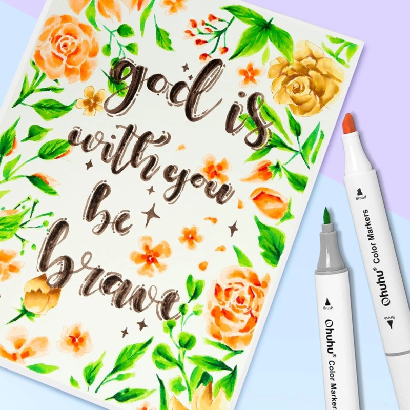 Ohuhu Markers 60 Colors Water-based Chisel & Brush Art Markers