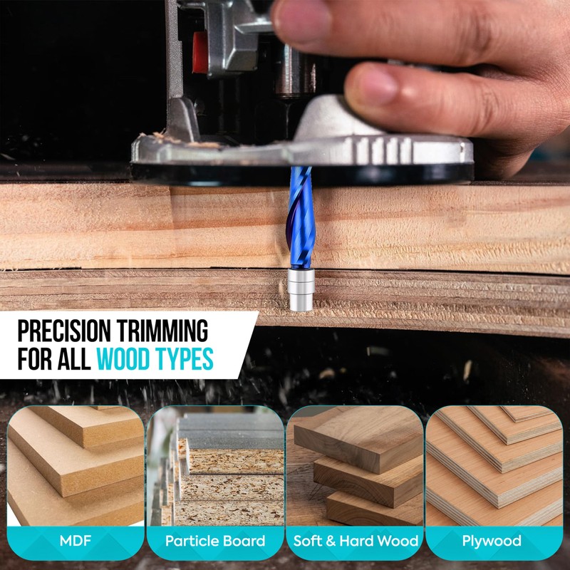 Downcut Spiral Flush Trim Router Bit 1/4 Inch Shank, Bottom