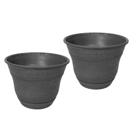 Bernini FirmaStone 15" Self-Watering Planters, Set of 2 – Durable Indoor/Outdoor Pots with Drainage Plug & Built-in Reservoir – Lightweight Garden Planters for Patio, Porch, Balcony (Black)