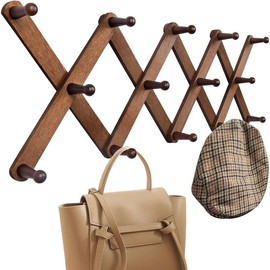 Wood Accordion Wall Hanger, Expandable Coat Rack Wall Mount with 14 Pegs, Expanding Hat Rack for Wall, X Shape, 27"×10", Walnut Color - Color: WalnutColor, Size: 20Pegs