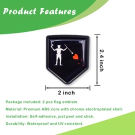 Newperlite Pirate Edward Teach Flag Decal Sticker Car Emblem Blackbeard Pirate Flag Car Decoration Accessories Shield for Truck Vehicles Cars, 2 Pack