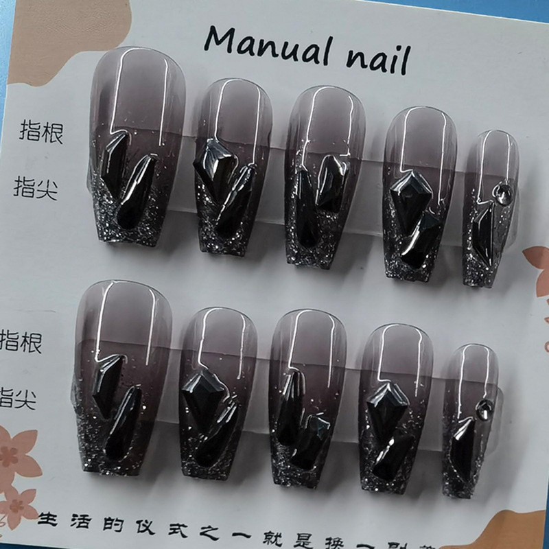 Nail Tip, Long Nail Tip, Black, 24 Pieces, 3D Claws,