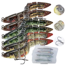 Matymats 6Pcs Pike Fishing Lures, 9 Segmented Multi Jointed, 3.9", 0.35oz