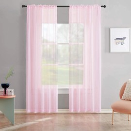 TOAVA DECO Pink Sheer Curtains for Bedroom Light Pink Curtains Sheer 95 Inches Long 2 Panels Girls Living Room Light Filtering Faux Linen Rod Pocket Translucent 52x95 Inch Length