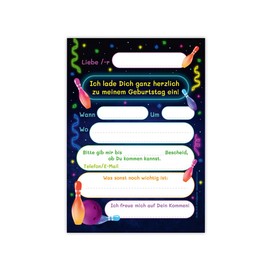 8 Invitation Cards for 8th Children's Birthday Bowling Skittles Boys Girls Cool Invitations Eighth Birthday Girls Birthday Boys Birthday Boys Birthday