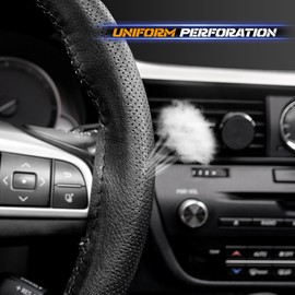 AUTOXBERT 38cm/15 Genuine Leather DIY Steering Wheel Cover Soft Hand Sewing On Wrap Cover with Needles Thread fit for VW Ford Nissan Kia Vauxhall