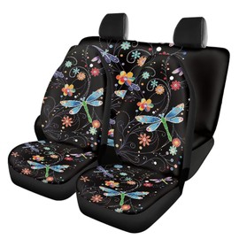 Darisoco - Juego completo de 4 fundas de asiento de gato con flores de libélula para coche, para protección delantera y trasera, lavables, accesorios para automóviles