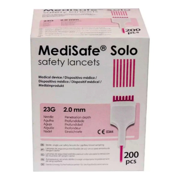 Lancetas Retráctil Medisafe Solo 23g Caja Con 200 Piezas Color