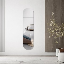 ROYUEXT Full Length Mirror Wall Mounted,12 x 12 Inch x 4 PCS Arched Mirror Full Length Self Adhesive Glass Frameless Full Body Mirrors for Decor Living Room,Entrance,Bedroom,Salon