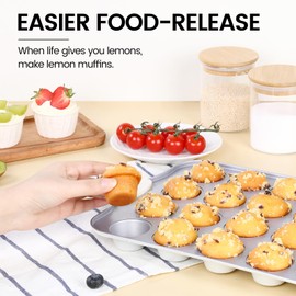 SJ Muffin Pan with Heat-Resistant Handles, Healthy Nonstick Coated 12-Cup Muffin Pan With 24-Cup Mini Muffin Pan for Homemade Muffins, PFOA & PFAS-Free Cupcakes, Oven and Dishwasher Safe - Set of 2