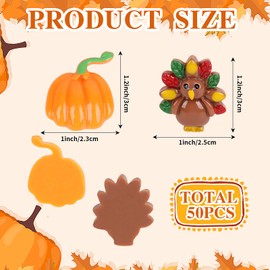 FOIMAS Thankgiving Resin Flatback Charms,50pcs Pumpkin Turkey Slime Embellishment Resin Miniatures for Fall Thanksgiving Craft Ornament Supply