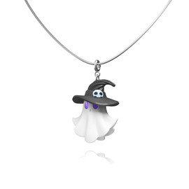 EOYZGGL 3D Cute Ghost Necklace, Clay Pendant & Titanium Steel Chain, Purple and Black, Gift Ready in Tin Box - Spooky Jewelry for Women