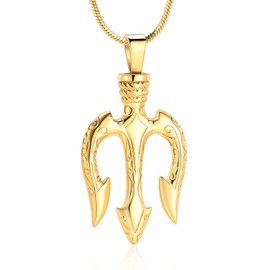 Poseidon Trident Cremation Jewelry for Ashes Ancient Greece Amulet Urn Necklace Ashes Holder for Loved One Keepsakes Pendant Jewelry for Men Women(Silver) (Gold)