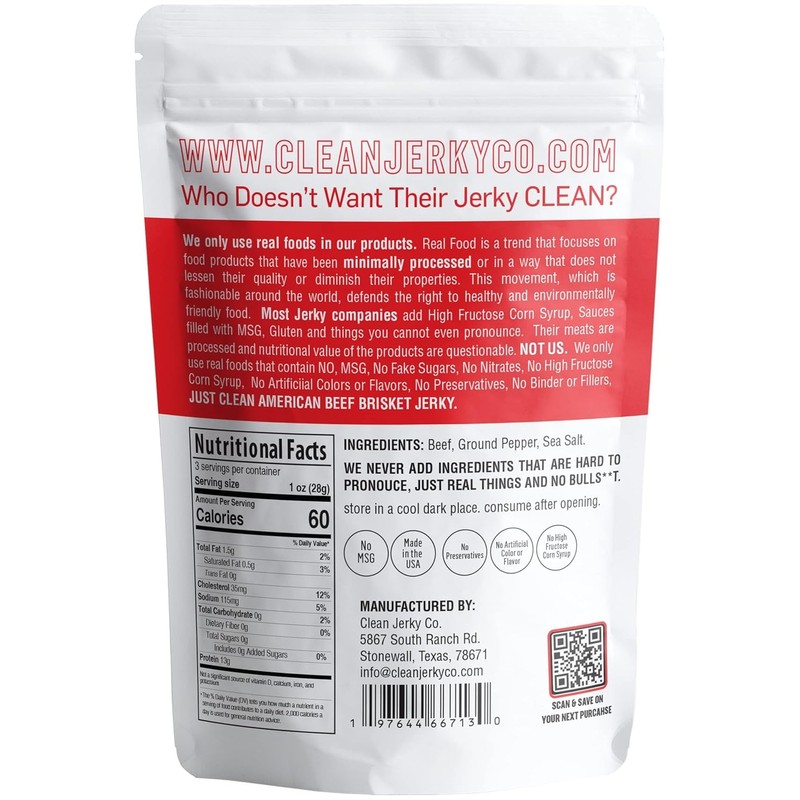 Clean Jerky Co. Old Fashioned Dry Zero Sugar Beef Jerky