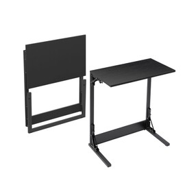 COSIEST Folding TV Tray Table, Small Foldable C-Shaped End Table for Couches, Sofa-Side Laptop Desk with Metal Frame for Living Room, Bedroom (23.6" W x 14.5" D x 27.5" H, Black)