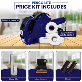 Perco Lite 1 Line Price Gun with Price-Marking Labels Kit — Includes 5,000 Blank White Labels, 1 Gun Clip, 2 Ink Rollers — 1 Ink Roll & Labels Preloaded — Ideal for Retail Pricing, Inventory, and More