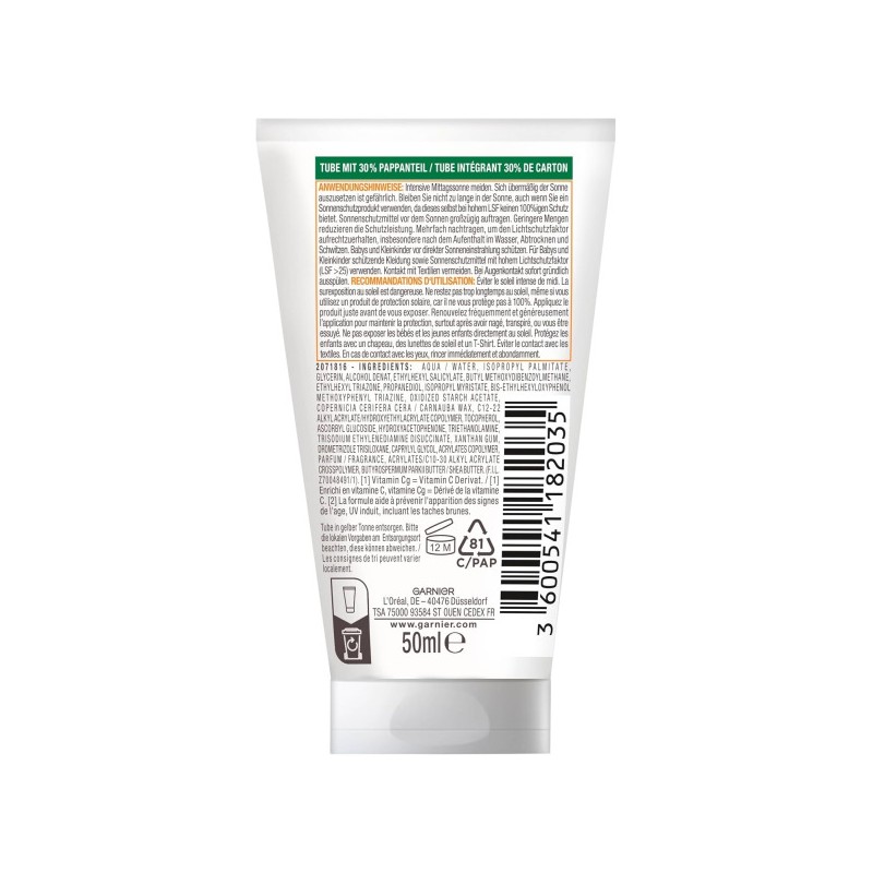 Garnier/Moisturizing/SPF30/Waterproof/Body/Sunscreen Cream/50ml