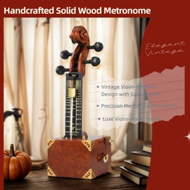 Handcrafted Solid Wood Metronome - Vintage Violin-Inspired Design with Gold Accents, Precision Mechanical Movement & Luxe Violin-Maker Finish, Artisan Crafted for Musicians, Teachers & Collectors