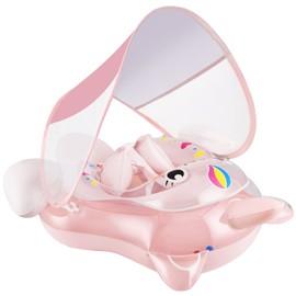 Swimming Ring Baby Sun Protection Swimming Aid Baby with Removable Sun Canopy Pink Swimming Ring for Baby from 6-26 Months, Swimming Trainer Baby Swimming Seat for Toddlers and Children