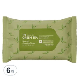 Tony Moly The Moist Green Tea No-Wash Cleansing Tissue, 20 sheets, 6 pcs / 토니모리 더촉촉 그린티 노워시 클렌징 티슈, 20매입, 6개