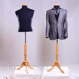 (JF-MBSB+BS-01+CAP-M42NR) ROXYDISPLAY Male Hard Foam Dress Form with Natural Wooden Base & Top.