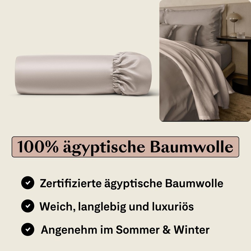 Amqua Fitted Sheet, 90 x 200 cm, Cotton Taupe, Fitted