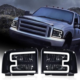 PIT66 LED Headlight Assembly w/Harness Compatible with Ford F250 F350 F450 F550 2005-2007 /Fit Ford Excursion 2005 Clear Black Headlamps