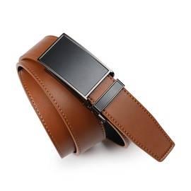 VRLEGEND Men's Automatic Leather Belt, Ratchet Belt without Holes for Business Suit, Size Adjusted, with Gift Box, brown