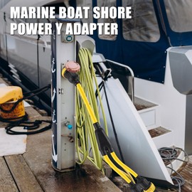Kanayu 3FT RV Marine Boat Shore Power Adapter L5-30P Male 30A Plug to (2) 30A L5-30R Female, 30 Amp Y Splitter with Locking Ring and Collar (Black,Yellow)