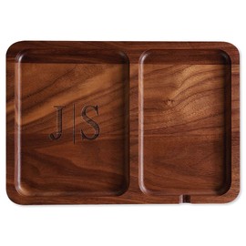 Lillian Vernon Monogrammed Walnut Valet Tray- 10x1x7 Engraved, Add Your Initials, Men's Valet Tray Organizer
