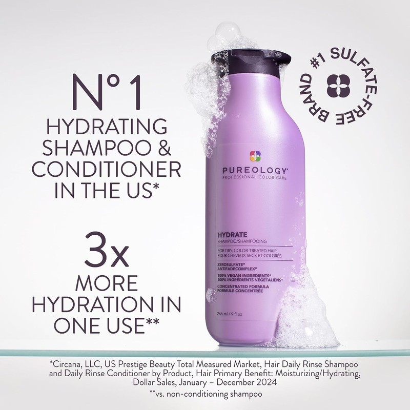Pureology Hydrate Moisturizing Vegan Shampoo, 9 fl Ounces