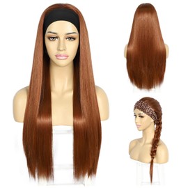 Sapphirewigs Copper Red Straight Headband Wigs for Women Straight Synthetic Ginger Orange Glueless Headband Wig Heat Resistant Wig 26inch