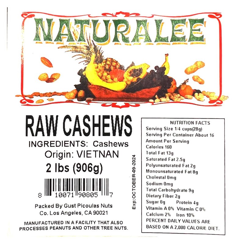 Naturalee Cashews 2 lbs - Raw, Unsalted - Natural Heart
