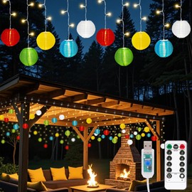 BomKra Garden Lights Lanterns 4M Festoon Outdoor String Lights Mains Powered with Remote Control Indoor Outdoor Fairy Light for Gazebo Pergola Yard Patio Porch