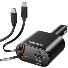 SUPERONE Retractable 4-in-1 Car Charger with Fast Charging