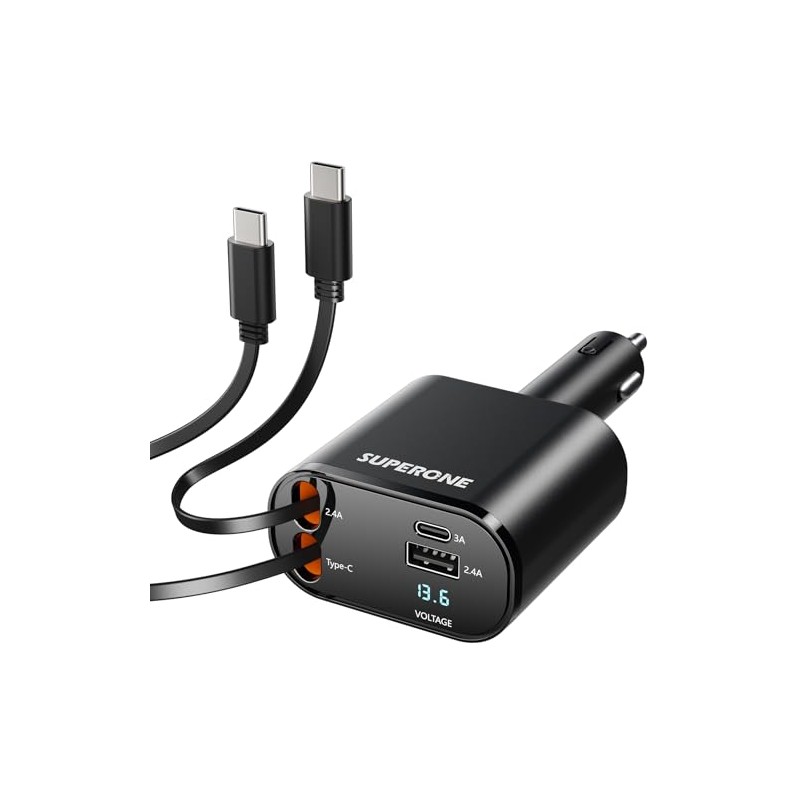 SUPERONE Retractable 4-in-1 Car Charger with Fast Charging