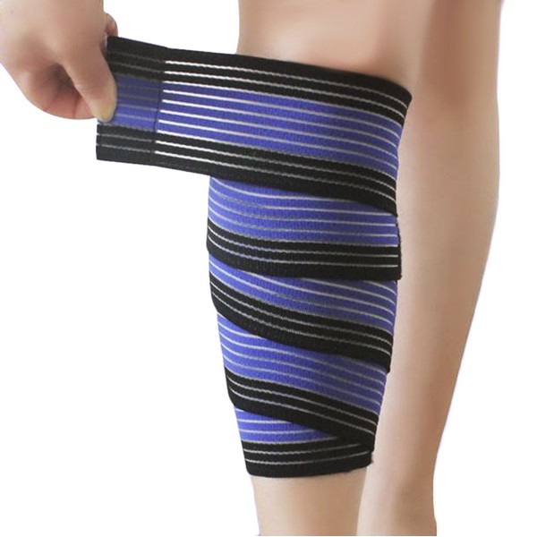 BXT Nylon Calf Support Compression Stockings Calf Bandage Knee Sleeve Wraps Bandage for Movement, 90 cm (Black + Blue), Multi-coloured.
