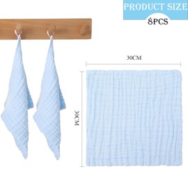 Baby Muslin Cloths, Muslin Cloths for Baby, 30x30 Cm 6-Layer Cotton Square, Ultra Soft Newborn Essentials, 8-Pack Blue Burp Cloths for Newborn, Suitable for Baby Face Wash